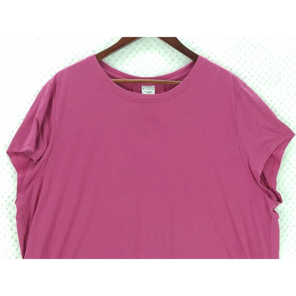Athleta With Ease Tee Women's Large Vibrant Fuchsia Short Sleeve High-Low Hem - Picture 2 of 13
